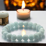 Aquamarine - Brazilian Blue Custom Size Round Smooth Stretch (8mm) Natural Gemstone Crystal Energy Bead Bracelet