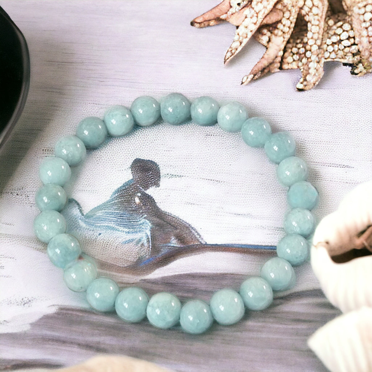 Pair of high quality Gemstone Stretch Bracelets Auquamarine, Amazonite, Moonstone, Sea Glass, Czech Glass