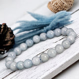 Aquamarine Sea Blue Custom Size Round Smooth Stretch (8mm) Natural Gemstone Crystal Energy Bead Bracelet