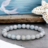 Aquamarine Sea Blue Custom Size Round Smooth Stretch (8mm) Natural Gemstone Crystal Energy Bead Bracelet