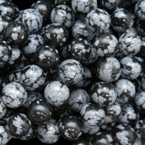 Obsidian - Snowflake Obsidian Custom Size Round Smooth Stretch (8mm) Natural Gemstone Crystal Energy Bead Bracelet