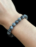 Obsidian - Snowflake Obsidian Custom Size Round Smooth Stretch (8mm) Natural Gemstone Crystal Energy Bead Bracelet