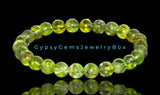 Peridot Custom Size Round Smooth Stretch (8mm) Natural Gemstone Crystal Energy Bead Bracelet