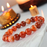 Carnelian Custom Size Orange Round Smooth Stretch Banded (8mm) Natural Gemstone Crystal Energy Bead Bracelet
