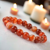 Carnelian Custom Size Orange Round Smooth Stretch Banded (8mm) Natural Gemstone Crystal Energy Bead Bracelet