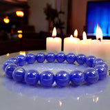 Chalcedony Dark Ink Royal Blue Round Smooth Stretch (8mm) Natural Gemstone Crystal Energy Bead Bracelet
