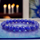 Chalcedony Dark Ink Royal Blue Round Smooth Stretch (8mm) Natural Gemstone Crystal Energy Bead Bracelet