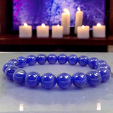 Chalcedony Dark Ink Royal Blue Round Smooth Stretch (8mm) Natural Gemstone Crystal Energy Bead Bracelet