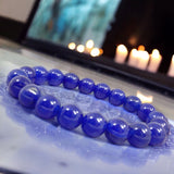 Chalcedony Dark Ink Royal Blue Round Smooth Stretch (8mm) Natural Gemstone Crystal Energy Bead Bracelet
