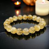 Citrine Custom Size Yellow Round Smooth Stretch (10mm Grande) Natural Gemstone Crystal Energy Bead Bracelet "High Quality”  Large Beads