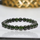Jade - Nephrite Green Custom Size Round Smooth Stretch (8mm) Natural Gemstone Crystal Energy Bead Bracelet