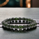 Jade - Nephrite Green Custom Size Round Smooth Stretch (8mm) Natural Gemstone Crystal Energy Bead Bracelet