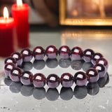 Garnet - Almandine Red Custom Size Round Smooth Stretch (8mm) Natural Gemstone Crystal Energy Bead Bracelet