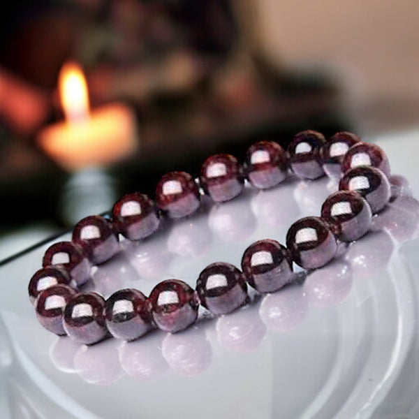 Garnet - Almandine Red Custom Size Round Smooth Stretch (8mm) Natural Gemstone Crystal Energy Bead Bracelet