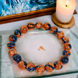 Goldstone - Blue/Gold Sandstone Fusion Mix Custom Size Round Smooth Stretch (8mm) Natural Gemstone Crystal Energy Bracelet