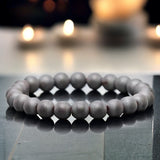 Hematite Black/Gray Custom Size Matte Rustic Round Stretch (8mm) Natural Gemstone Crystal Energy Bead Bracelet