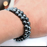 Hematite Black Custom Size Diamond Cut Faceted Stretch (8mm) Natural Gemstone Crystal Energy Bead Bracelet