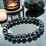 Hematite Black Custom Size Diamond Cut Faceted Stretch (8mm) Natural Gemstone Crystal Energy Bead Bracelet