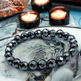 Hematite Black Custom Size Diamond Cut Faceted Stretch (8mm) Natural Gemstone Crystal Energy Bead Bracelet