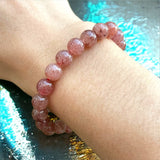 Quartz - Strawberry Quartz Custom Size Round Smooth Stretch(8mm) Natural Gemstone Crystal Energy Bead Bracelet