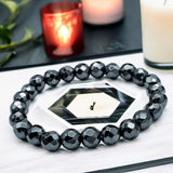 Hematite Black Custom Size Diamond Cut Faceted Stretch (8mm) Natural Gemstone Crystal Energy Bead Bracelet