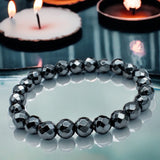 Hematite Black Custom Size Diamond Cut Faceted Stretch (8mm) Natural Gemstone Crystal Energy Bead Bracelet