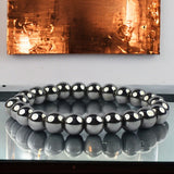 Hematite Black Custom Size Round Stretch (8mm) Natural Gemstone Crystal Energy Bead Bracelet