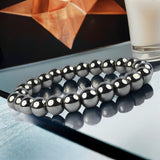 Hematite Black Custom Size Round Stretch (8mm) Natural Gemstone Crystal Energy Bead Bracelet