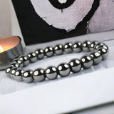 Hematite Black Custom Size Round Stretch (8mm) Natural Gemstone Crystal Energy Bead Bracelet
