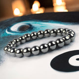 Hematite Black Custom Size Round Stretch (8mm) Natural Gemstone Crystal Energy Bead Bracelet