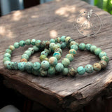 Turquoise - Green Peru Natural Turquoise, Custom Size, Round Stretch (8mm) Natural Gemstone Crystal Energy Bead Bracelet