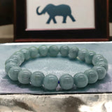 Jade - Jadeite Burmese Green Blue Water - Ice Seed Melon - Custom Size Round Smooth Stretch (8mm) Natural Gemstone Crystal Energy Bead Bracelet