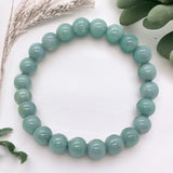 Jade - Jadeite Burmese Green Blue Water - Ice Seed Melon - Custom Size Round Smooth Stretch (8mm) Natural Gemstone Crystal Energy Bead Bracelet