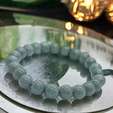 Jade - Jadeite Burmese Green Blue Water - Ice Seed Melon - Custom Size Round Smooth Stretch (8mm) Natural Gemstone Crystal Energy Bead Bracelet
