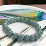 Jade - Jadeite Burmese Green Blue Water - Ice Seed Melon - Custom Size Round Smooth Stretch (8mm) Natural Gemstone Crystal Energy Bead Bracelet