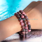 Rhodonite Custom Size Round Smooth Stretch (8mm) Natural Gemstone Crystal Energy Bead Bracelet