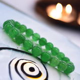Jade - Jadeite Imperial Green Custom Size Optional Evil Eye Charm Round Smooth Stretch (8mm) Natural Gemstone Crystal Energy Bead Bracelet