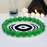 Jade - Jadeite Imperial Green Custom Size Optional Evil Eye Charm Round Smooth Stretch (8mm) Natural Gemstone Crystal Energy Bead Bracelet