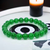 Jade - Jadeite Imperial Green Custom Size Optional Evil Eye Charm Round Smooth Stretch (8mm) Natural Gemstone Crystal Energy Bead Bracelet
