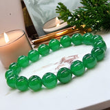 Jade - Jadeite Imperial Green Custom Size Round Smooth Stretch (10mm Large-Grande) Natural Gemstone Crystal Energy Bead Bracelet