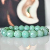 Jade - Jadeite Burmese Aqua Ice Blue Green Burma Custom Size Round Smooth Stretch (10mm Grande) Natural Gemstone Crystal Energy Bead Bracelet