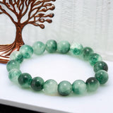 Jade - Nephrite Moss in Snow Jade Custom Size Round Smooth Stretch (10mm Grande) Natural Gemstone Crystal Energy Bead Bracelet