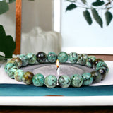 Jasper - African Turquoise Green Jasper Custom Size Round Smooth Stretch (8mm) Natural Gemstone Crystal Energy Bead Bracelet