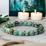 Jasper - African Turquoise Green Jasper Custom Size Round Smooth Stretch (8mm) Natural Gemstone Crystal Energy Bead Bracelet