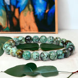 Jasper - African Turquoise Green Jasper Custom Size Round Smooth Stretch (8mm) Natural Gemstone Crystal Energy Bead Bracelet