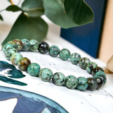 Jasper - African Turquoise Green Jasper Custom Size Round Smooth Stretch (8mm) Natural Gemstone Crystal Energy Bead Bracelet