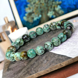 Jasper - African Turquoise Green Jasper Custom Size Round Smooth Stretch (8mm) Natural Gemstone Crystal Energy Bead Bracelet
