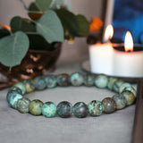 Jasper - African Turquoise Green Jasper Custom Size Frost Matte Rustic Round Stretch (8mm) Natural Gemstone Crystal Energy Bead Bracelet