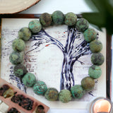 Jasper - African Turquoise Green Jasper Custom Size Frost Matte Rustic Round Stretch (8mm) Natural Gemstone Crystal Energy Bead Bracelet