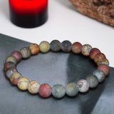 Jasper - Picasso Jasper Custom Size Frost Matte Rustic Round Stretch (8mm) Natural Gemstone Crystal Energy Bead Bracelet